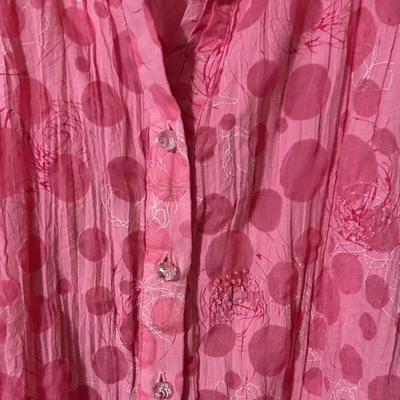 Cato Pink Button‎ Down Women's Shirt 14/16W gorgeous sparkly Polka dots - Picture 2 of 15